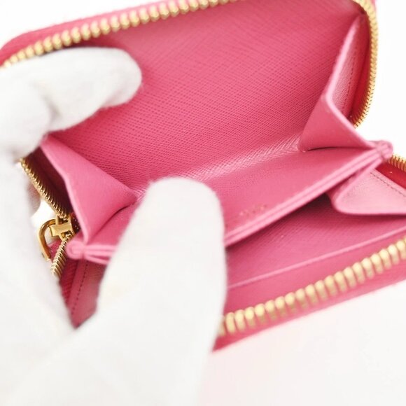 PRADA Logo Saffiano Compact Zipper Around Coin Wallet Leather Pink GHW 38KA657 - Picture 11 of 16